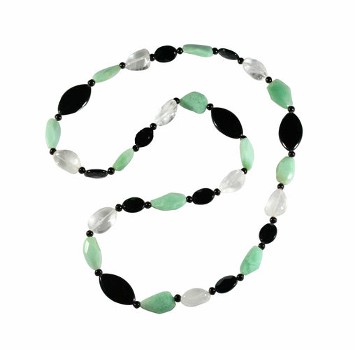 Collier Collier en chrysoprase, cristal de roche, jais et onyx 58 Facettes S87
