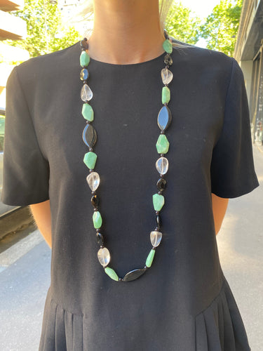 Collier Collier en chrysoprase, cristal de roche, jais et onyx 58 Facettes S87