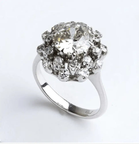 Bague Bague en or blanc 18 ct avec diamant 2 ct taille vieille Europe 58 Facettes 7617