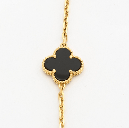 Collier VAN CLEEF & ARPELS - Magic Alhambra - Collier Sautoir, or jaune, onyx et nacre 58 Facettes