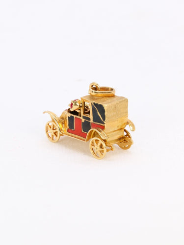 Pendentif Pendentif charm voiture ancienne en or jaune 18 carats, rubis synthétiques et émail 58 Facettes 1099.21