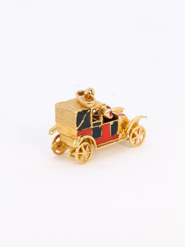 Pendentif Pendentif charm voiture ancienne en or jaune 18 carats, rubis synthétiques et émail 58 Facettes 1099.21