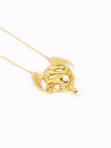 Collier Collier Art nouveau - Chimère en or jaune 18 carats et perles 58 Facettes 1108.3