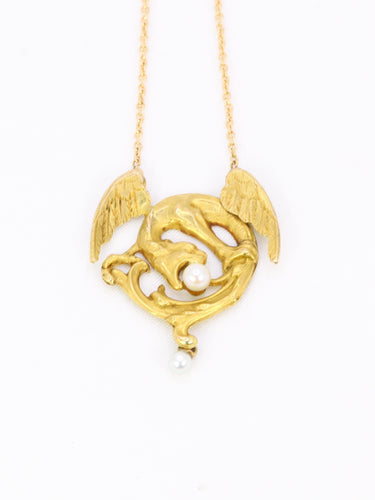 Collier Collier Art nouveau - Chimère en or jaune 18 carats et perles 58 Facettes 1108.3