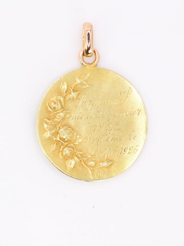Pendentif Dropsy - Médaille Art nouveau Sancta Maria en or jaune 18 carats 58 Facettes 1153.6