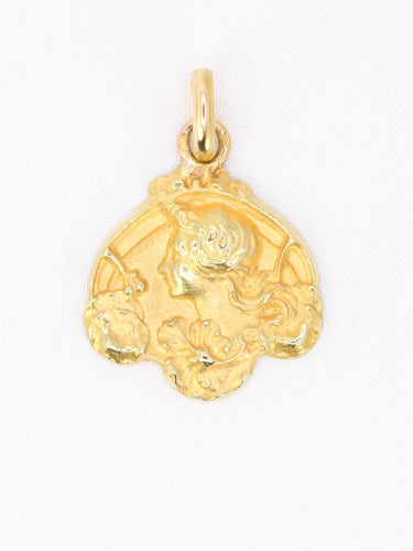 Pendentif Art Nouveau - Pendentif médaille demi-lune femme de profil en or jaune 18 carats 58 Facettes 1153.8