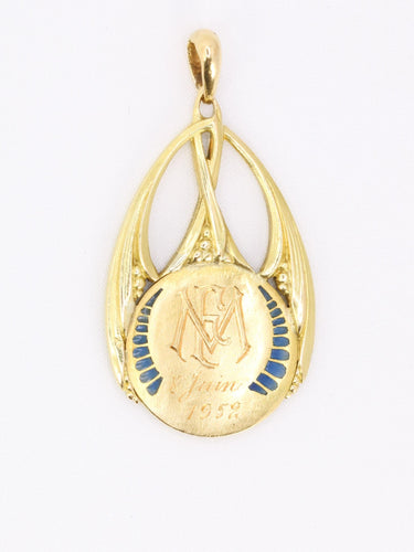 Pendentif Art nouveau - Médaille Vierge de profil en or jaune 18 carats émail plique-à-jour 58 Facettes 1153.13