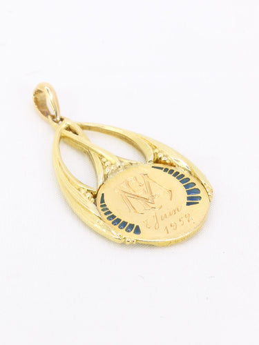Pendentif Art nouveau - Médaille Vierge de profil en or jaune 18 carats émail plique-à-jour 58 Facettes 1153.13