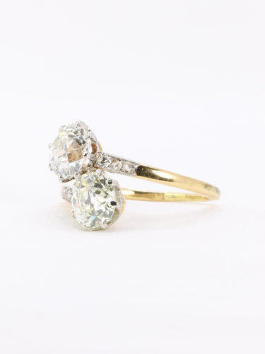 Bague 52 Bague toi et moi ancienne en or 18 carats et platine, diamants 2,60 ct 58 Facettes 1113.1