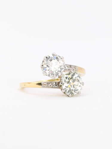 Bague 52 Bague toi et moi ancienne en or 18 carats et platine, diamants 2,60 ct 58 Facettes 1113.1