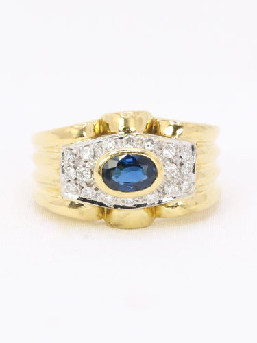 Bague 54.5 Bague à godrons en or jaune 18 carats, saphir ovale et diamants 58 Facettes 1160