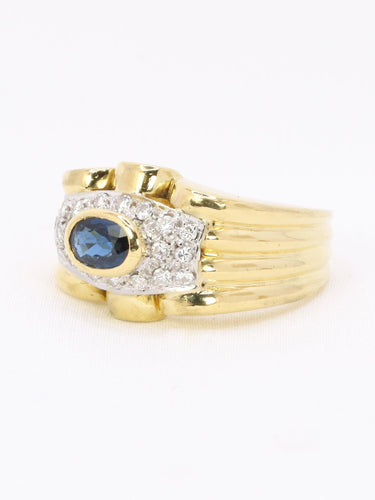 Bague 54.5 Bague à godrons en or jaune 18 carats, saphir ovale et diamants 58 Facettes 1160