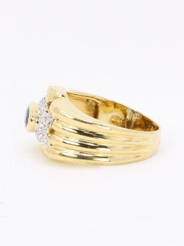 Bague 54.5 Bague à godrons en or jaune 18 carats, saphir ovale et diamants 58 Facettes 1160