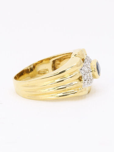 Bague 54.5 Bague à godrons en or jaune 18 carats, saphir ovale et diamants 58 Facettes 1160