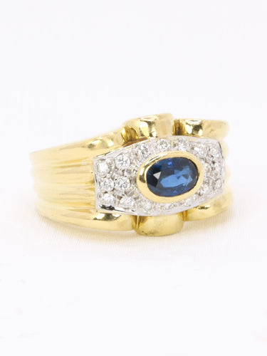 Bague 54.5 Bague à godrons en or jaune 18 carats, saphir ovale et diamants 58 Facettes 1160