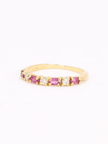 Bague 51 Alliance - Demi-alliance en or jaune 18 carats, diamants et tourmalines roses 58 Facettes 1186.2