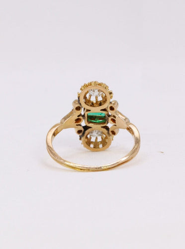 Bague 54 Bague Art Nouveau en or jaune 18k, émeraude et diamants 58 Facettes 1042.2