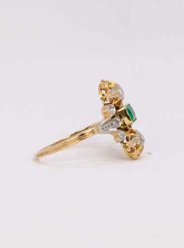 Bague 54 Bague Art Nouveau en or jaune 18k, émeraude et diamants 58 Facettes 1042.2