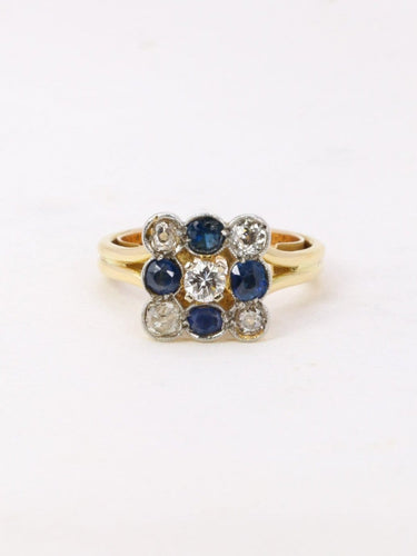 Bague 53 Bague carrée en or jaune et platine, saphirs et diamants 58 Facettes 963