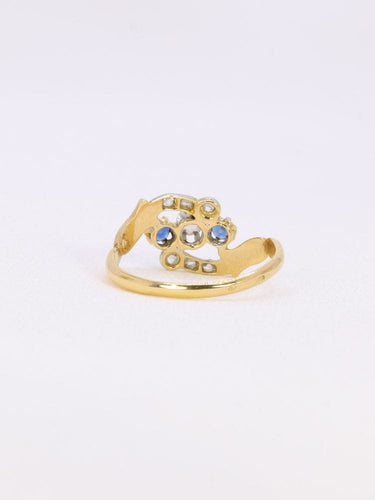 Bague 54 Bague Art nouveau trilogie en or jaune 18 carats, saphirs et diamants 58 Facettes 1076.2