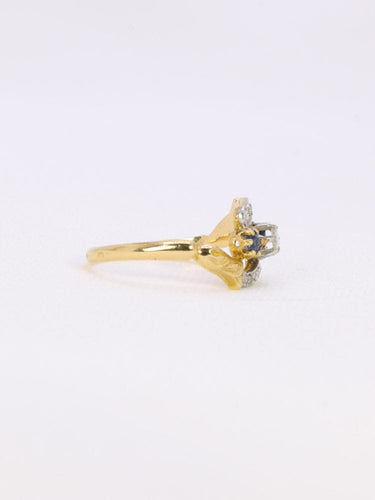 Bague 54 Bague Art nouveau trilogie en or jaune 18 carats, saphirs et diamants 58 Facettes 1076.2