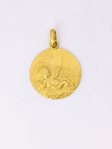 Pendentif Pendentif religieux vintage - Médaille ronde en or jaune 18 carats 58 Facettes 1087.17