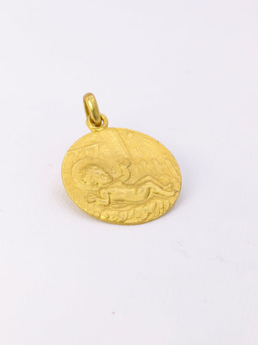 Pendentif Pendentif religieux vintage - Médaille ronde en or jaune 18 carats 58 Facettes 1087.17
