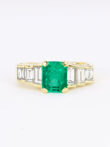 Bague 56 Bague Art déco en or jaune 18 carats avec émeraude Muzo et diamants 58 Facettes 1109.1