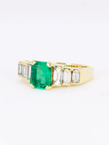 Bague 56 Bague Art déco en or jaune 18 carats avec émeraude Muzo et diamants 58 Facettes 1109.1