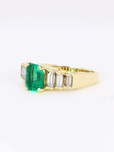 Bague 56 Bague Art déco en or jaune 18 carats avec émeraude Muzo et diamants 58 Facettes 1109.1