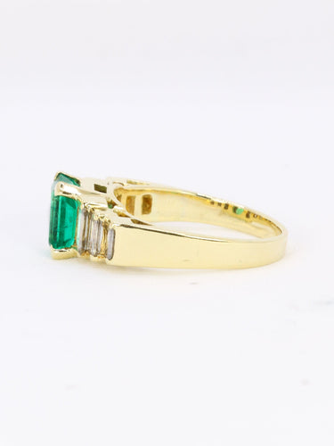 Bague 56 Bague Art déco en or jaune 18 carats avec émeraude Muzo et diamants 58 Facettes 1109.1
