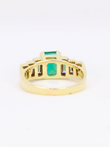 Bague 56 Bague Art déco en or jaune 18 carats avec émeraude Muzo et diamants 58 Facettes 1109.1