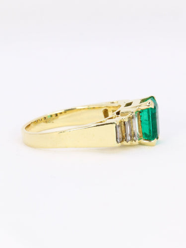 Bague 56 Bague Art déco en or jaune 18 carats avec émeraude Muzo et diamants 58 Facettes 1109.1