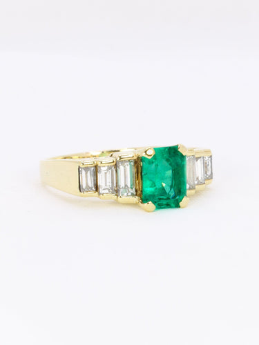 Bague 56 Bague Art déco en or jaune 18 carats avec émeraude Muzo et diamants 58 Facettes 1109.1