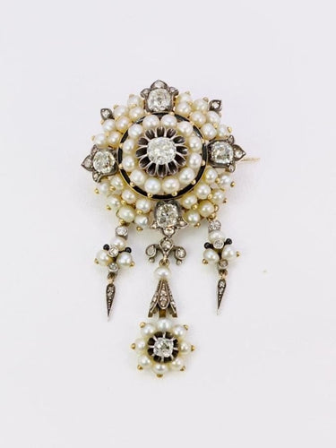 Broche Broche guirlande ancienne en or 18k et argent, perles fines et diamants 58 Facettes 340B