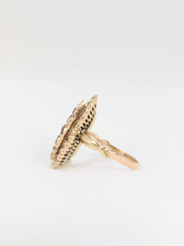 Bague 53.5 Bague marquise ancienne en or jaune 14k et diamants salt & pepper 58 Facettes 318