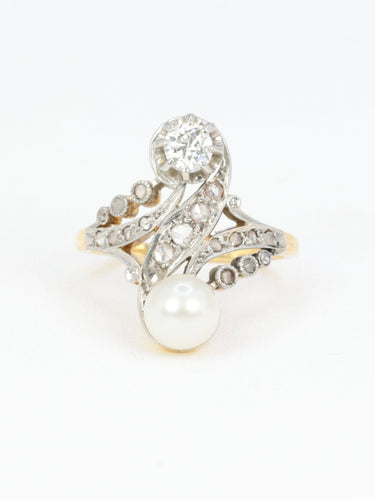 Bague 53 Bague toi et moi Belle Époque en or blanc 18 carats, perle et diamants 58 Facettes 718