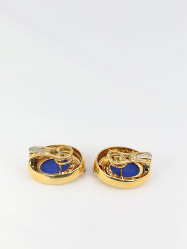 Boucles d'oreilles Clips d’oreilles vintage en or 18K, intaille en verre bleu et cornaline 58 Facettes 523