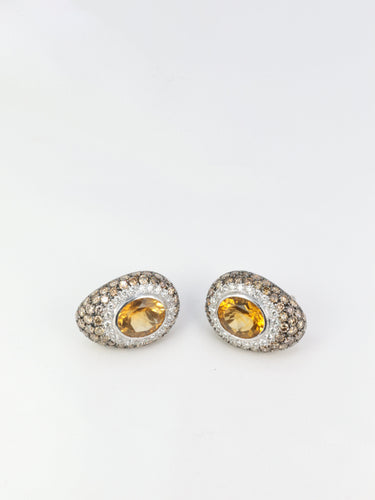 Boucles d'oreilles Clips d’oreilles vintage en or jaune 18 carats, citrines et diamants 58 Facettes 520