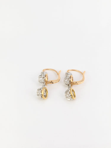 Boucles d'oreilles Dormeuses anciennes en or 18 carats, platine et diamants taille rose 58 Facettes 744