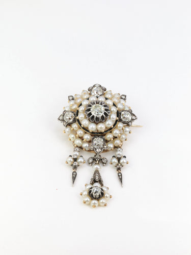 Broche Broche guirlande ancienne en or 18k et argent, perles fines et diamants 58 Facettes 340B