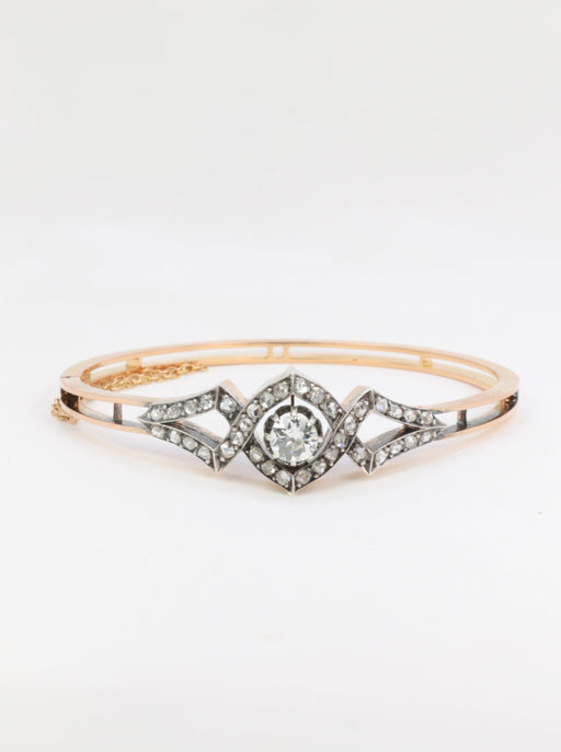 Bracelet Bracelet jonc or rose diamants taille ancienne 58 Facettes 664