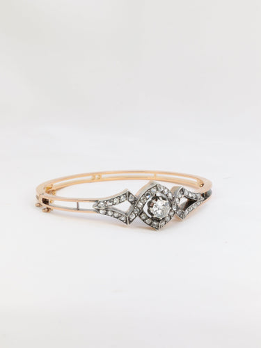 Bracelet Bracelet jonc or rose diamants taille ancienne 58 Facettes 664