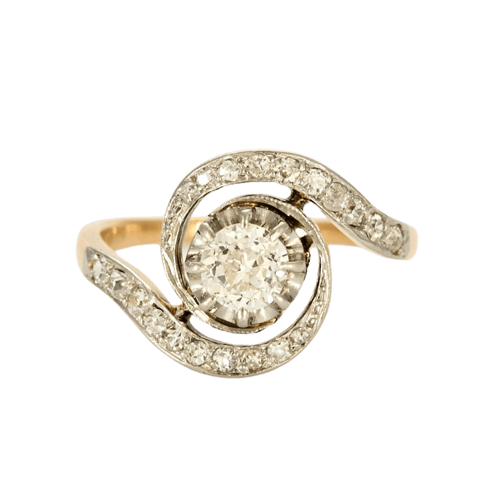 Bague 51 Bague tourbillon or jaune et gris, diamants 58 Facettes LJ6