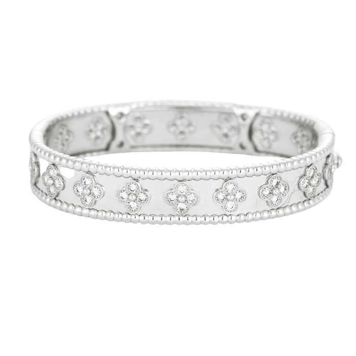 Bracelet VAN CLEEF & ARPELS – Bracelet Perlé trèfle or blanc diamants 58 Facettes