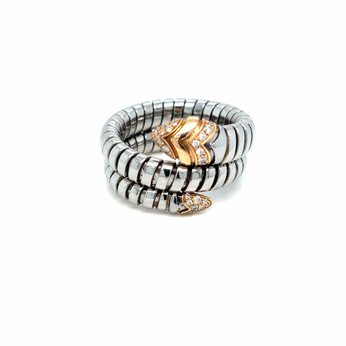 Bague 55 Bulgari Serpenti Tubogas - Bague en acier, or rose 18k et diamants 58 Facettes