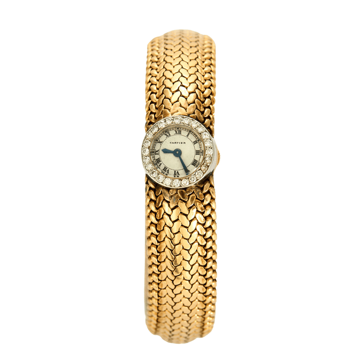 Bracelet CARTIER – VINTAGE – Bracelet montre de dame en or jaune et or blanc 58 Facettes