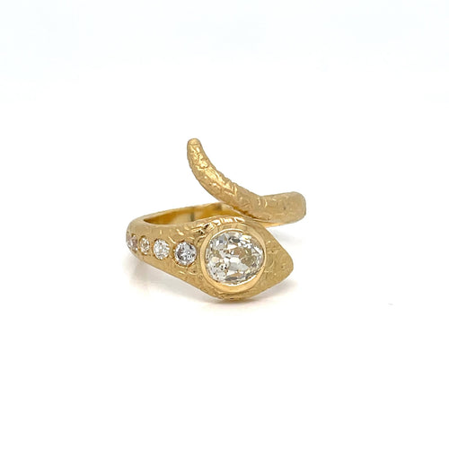 Bague 51 Bague serpent enroulé ancienne gravée en or 18 carats et diamants 58 Facettes