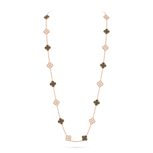 Collier Van Cleef & Arpels Alhambra - Sautoir 20 motifs en or rose avec nacre grise et diamants 58 Facettes 2.19399