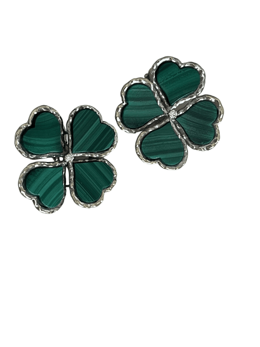 Boucles d'oreilles Clips d'Oreilles Trèfles Or Gris Malachite Diamants 58 Facettes 5453